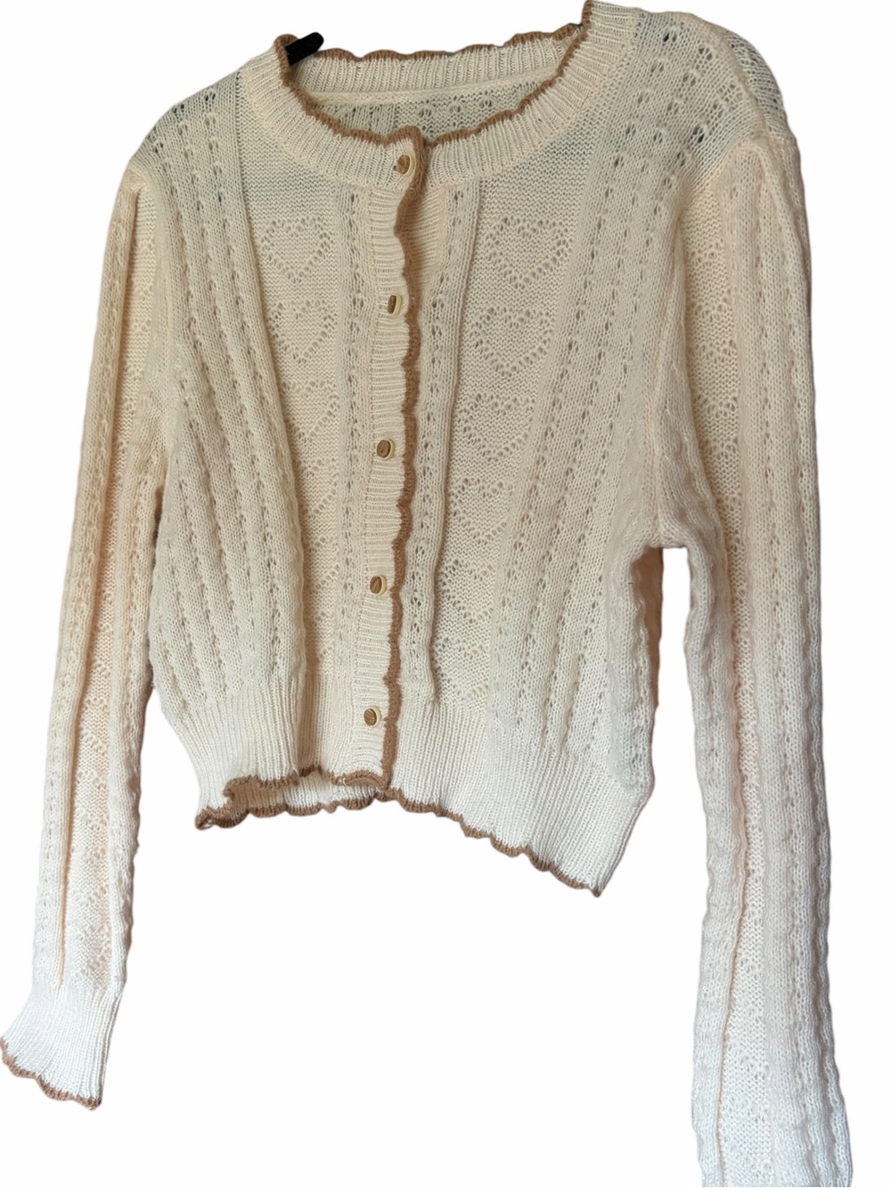 Cream Cottagecore Scallop-Trim Knit Cardigan - Picture 6 of 7
